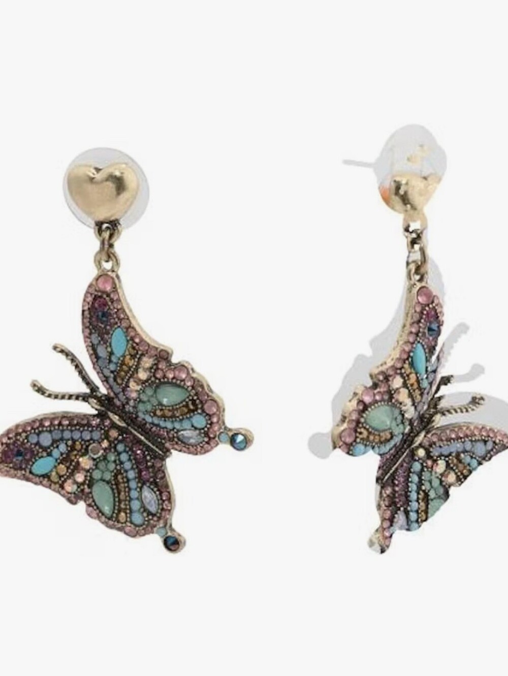 Betsey Johnson Pink, Turquoise & Blue Crystal Butterfly Drop Earrings
